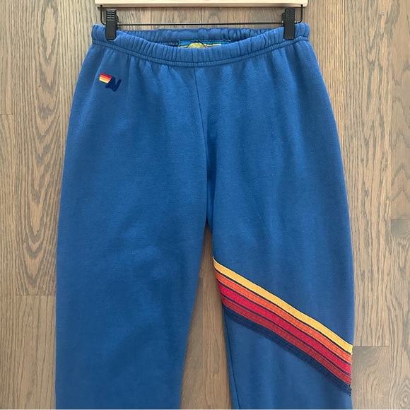 Aviator Nation Stripe Sweatpants in Ocean Blue with Red, Orange, Yellow Large - Picture 7 of 8